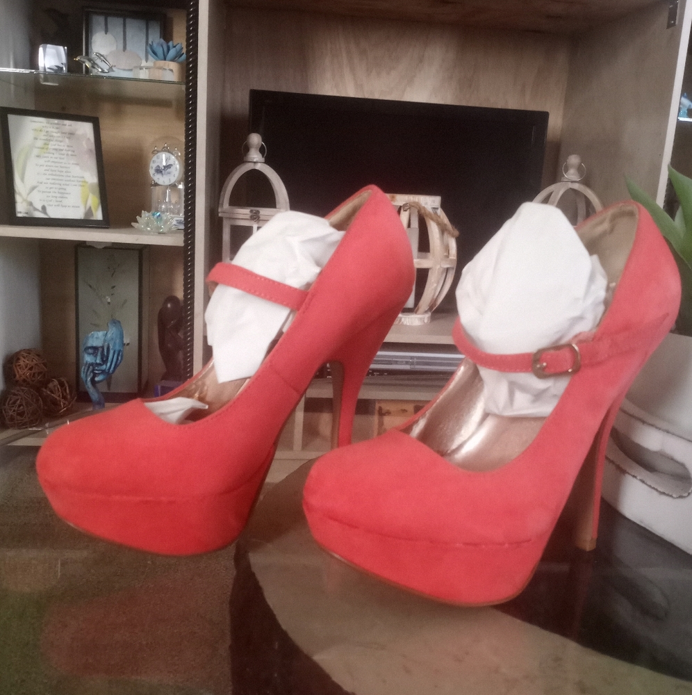 Coral suede heels
